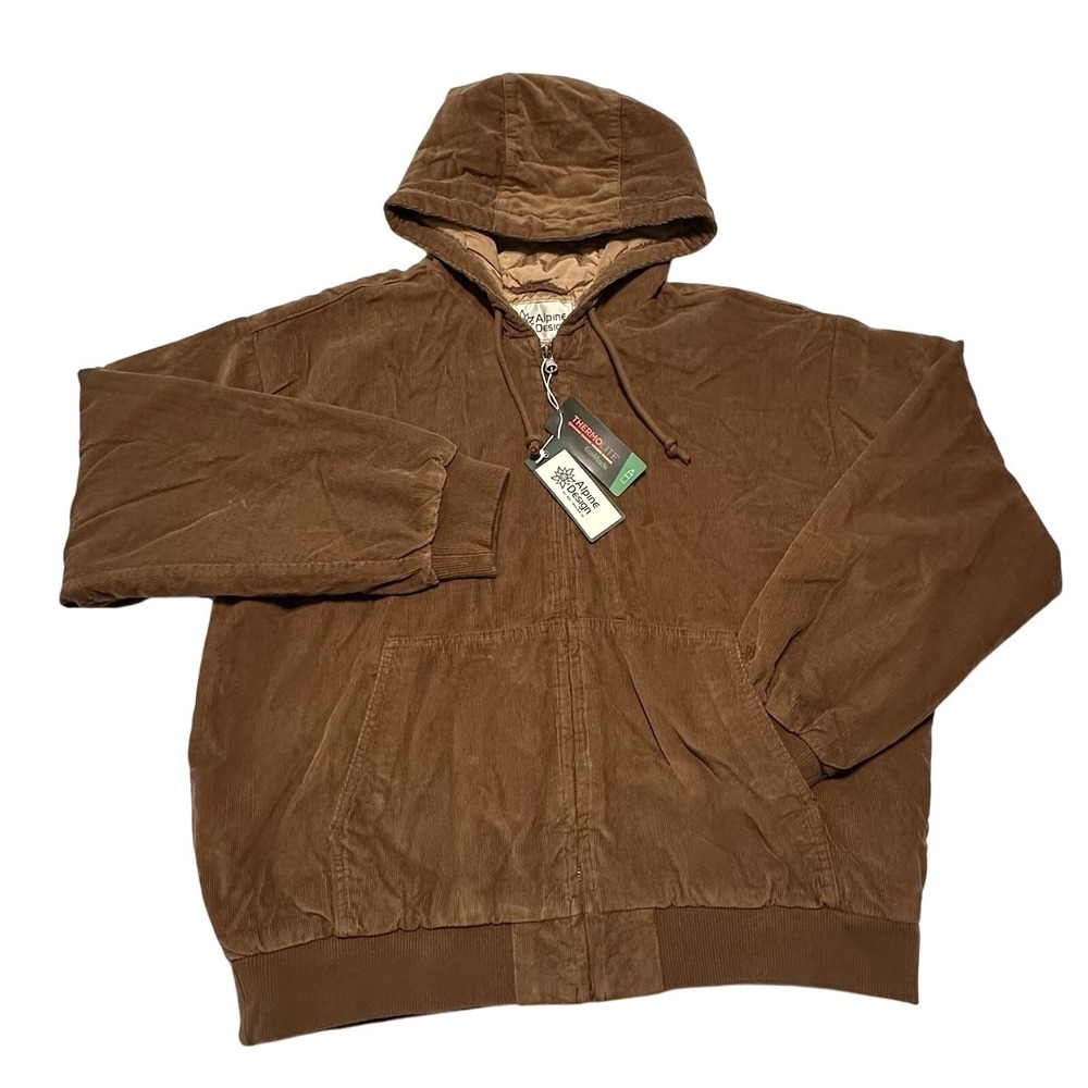 NWT Alpine Design Women's Corduroy Quilted Full Zip Hoodie - L -‎ Roasted Coffee